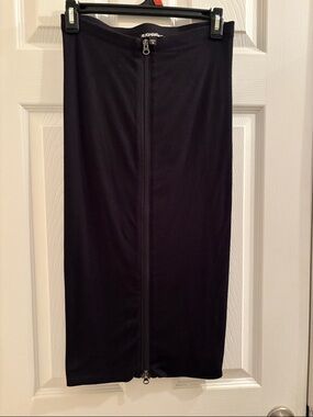 Express Black Midi Pencil Skirt with Center Zip
